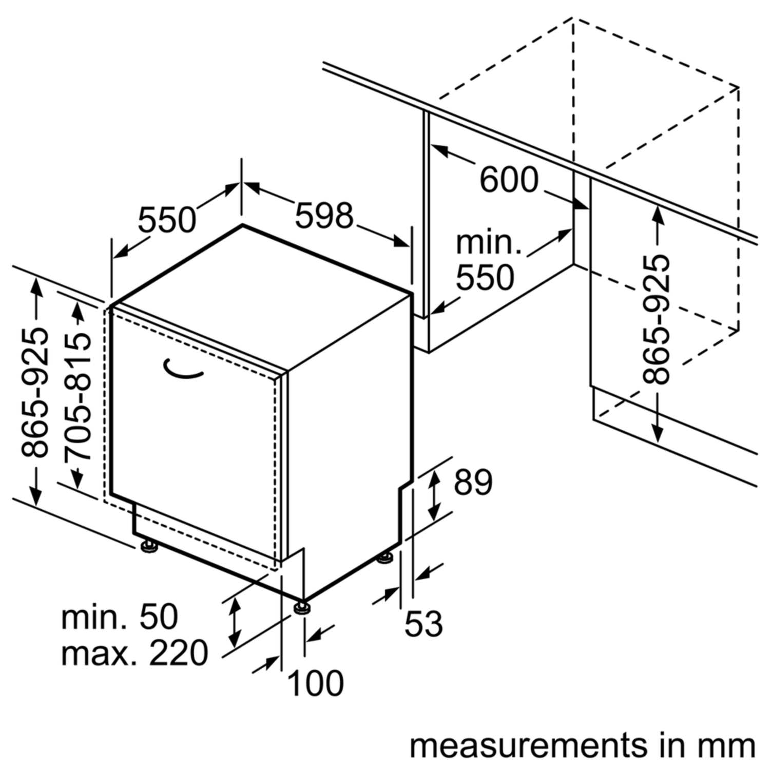 Bosch SBE46MX01G 60cm Vario Hinge Fully Integrated 14 place Dishwasher