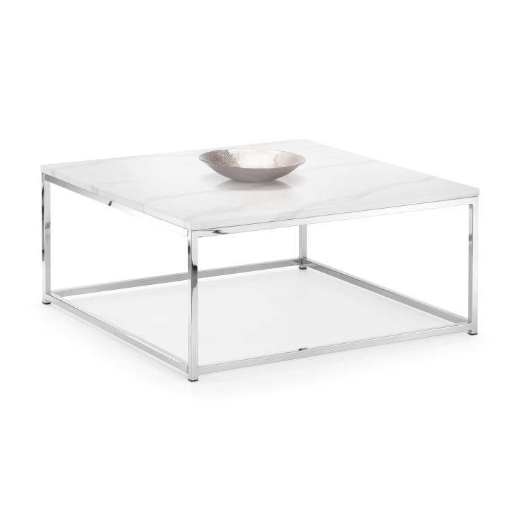 White Marble & Silver Coffee Table - Julian Bowen Scala
