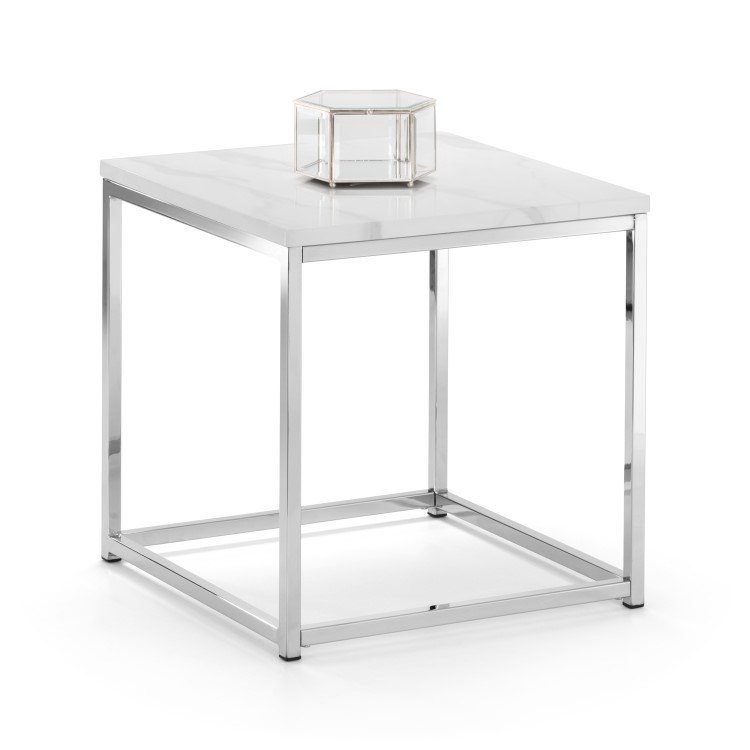 White Marble Side Table with Silver Legs - Julian Bowen Scala