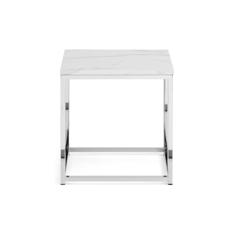 White Marble Side Table with Silver Legs - Julian Bowen Scala