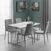 White Marble Dining Table with 4 Grey Dining Chairs - Julian Bowen Scala White Marble Dining Table with 4 Grey Dining Chairs - Julian Bowen Scala