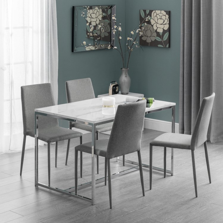 White Marble Dining Table with 4 Grey Dining Chairs - Julian Bowen Scala