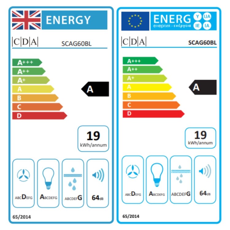 CDA 60cm Angled Chimney Cooker Hood - Black