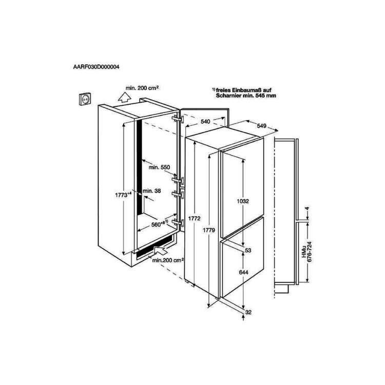 Refurbished AEG SCB618F3LS Integrated 267 Litre 70/30 Low Frost Fridge Freezer