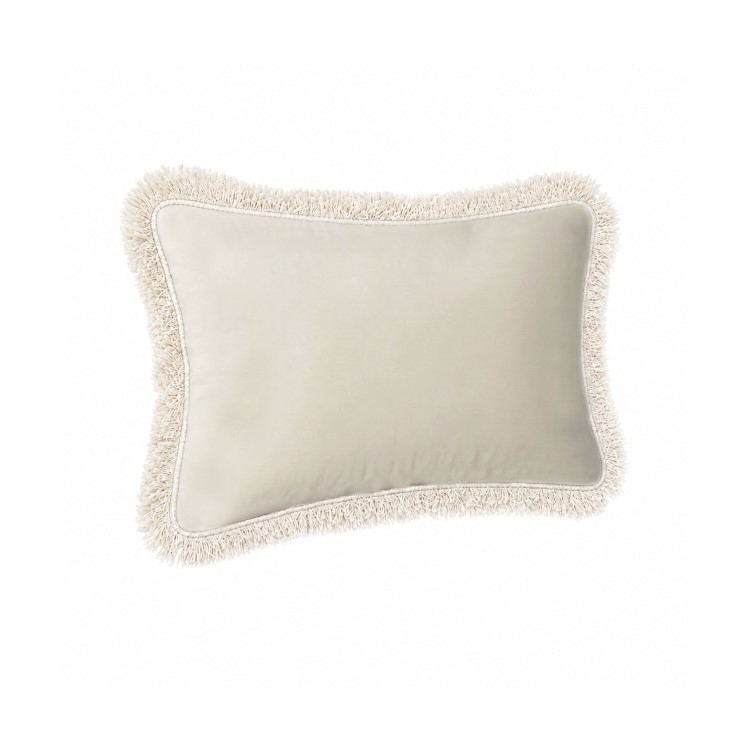 Beige Velvet Fibre Filled Fringed Sofa Scatter Cushion - 50 x 30cm - Jora