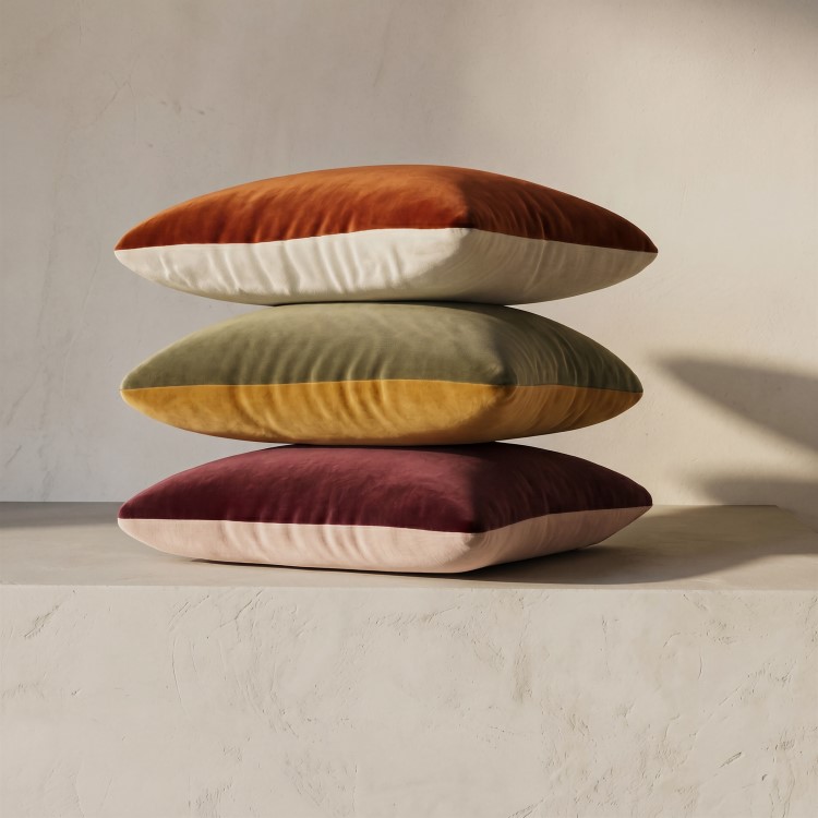 Pink and Burgundy Velvet Fibre Filled Reversible Sofa Scatter Cushion - 45 x 45cm - Orin
