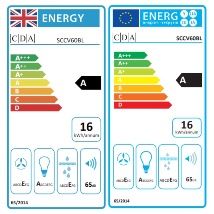 CDA 60cm Curved Glass Chimney Cooker Hood - Black