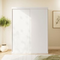 White Sliding Door Double Wardrobe with Shelves - Sidney White Sliding Door Double Wardrobe with Shelves - Sidney