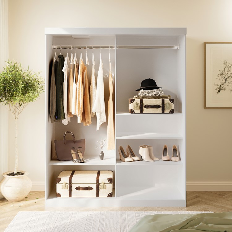 White Sliding Door Double Wardrobe with Shelves - Sidney