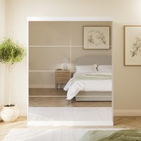 White Mirrored Sliding Door Double Wardrobe with Shelves - Sidney White Mirrored Sliding Door Double Wardrobe with Shelves - Sidney