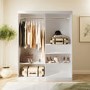 White Mirrored Sliding Door Double Wardrobe with Shelves - Sidney