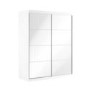 White Mirrored Sliding Door Double Wardrobe with Shelves - Sidney