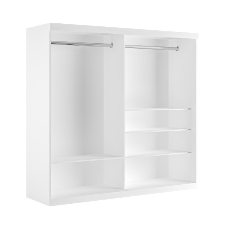 Large White Sliding Door Double Wardrobe with Shelves - Sidney