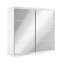 Large White Mirrored Sliding Door Double Wardrobe with Shelves - Sidney