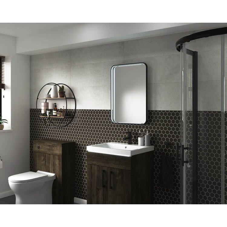 ONLY OPENED - Rectangular Black LED Bathroom Mirror with Demister 700 x 500mm -  Sensio Aspect