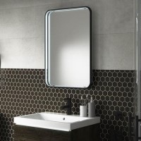 ONLY OPENED - Rectangular Black LED Bathroom Mirror with Demister 700 x 500mm -  Sensio Aspect