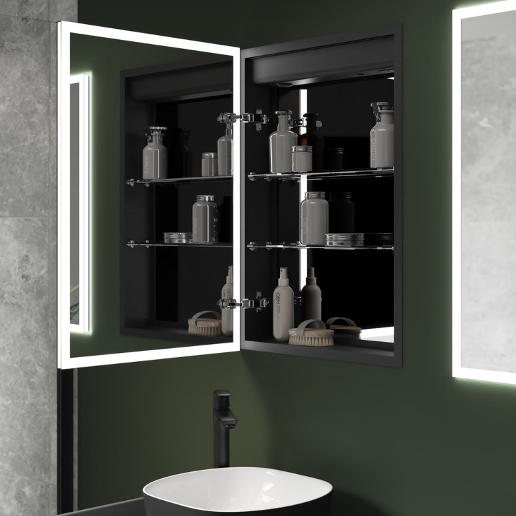 GRADE A1 - Single Door Sensio Eclipse Recessed Mirrored Bathroom Cabinet with Lights & Shaver Socket 700 x 500mm