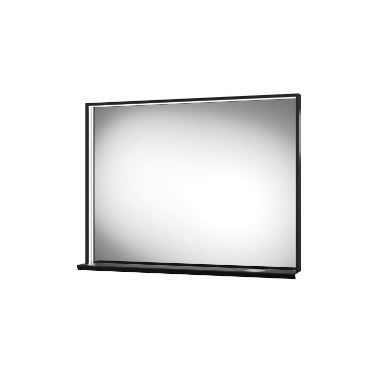 GRADE A1 - Rectangular Black LED Bathroom Mirror with Shelf and Charger 800 x 600mm -  Sensio Element