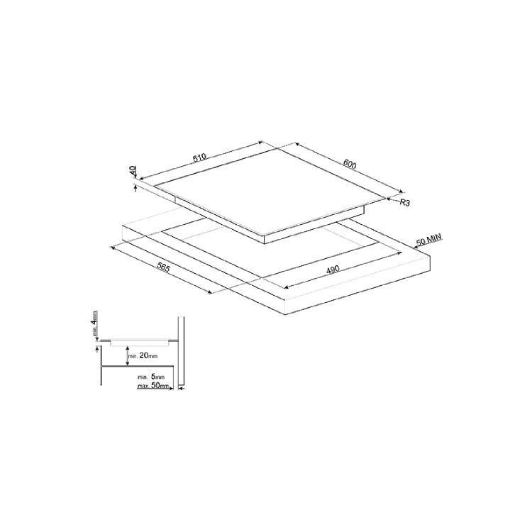 Smeg SE364ETD 60cm 4 Zone Straight Edge Glass Ceramic Hob with Dual Zone and Touch Controls
