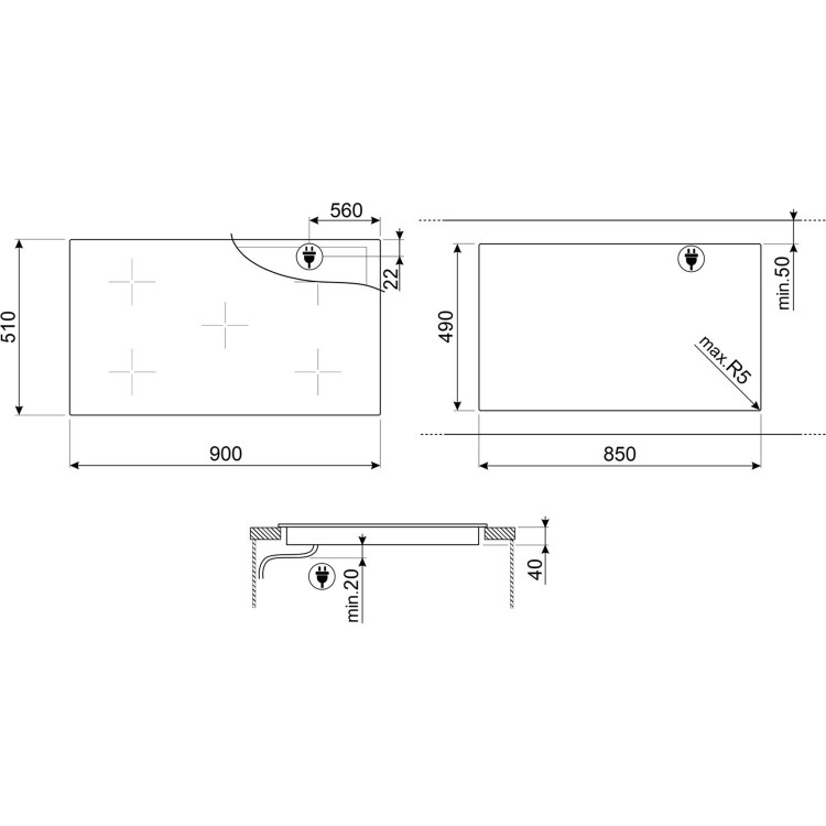 Smeg 90cm 5 Zone Ceramic Hob