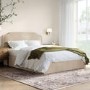 Beige Velvet King Size Ottoman Bed with Scalloped Headboard - Siena