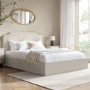 Cream Upholstered King Size Ottoman Bed with Scalloped Headboard- Siena