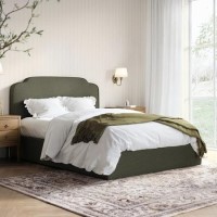 Green Chenille Double Ottoman Bed with Scalloped Headboard - Siena Green Chenille Double Ottoman Bed with Scalloped Headboard - Siena