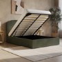 Green Chenille Double Ottoman Bed with Scalloped Headboard - Siena