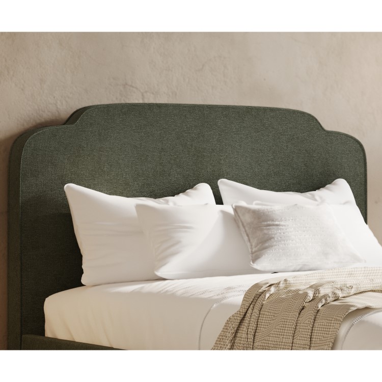 Green Chenille Double Ottoman Bed with Scalloped Headboard - Siena