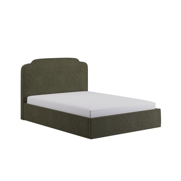 Green Chenille Double Ottoman Bed with Scalloped Headboard - Siena