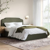 Green Chenille King Size Ottoman Bed with Scalloped Headboard - Siena Green Chenille King Size Ottoman Bed with Scalloped Headboard - Siena