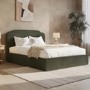 Green Chenille King Size Ottoman Bed with Scalloped Headboard - Siena
