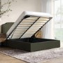Green Chenille King Size Ottoman Bed with Scalloped Headboard - Siena