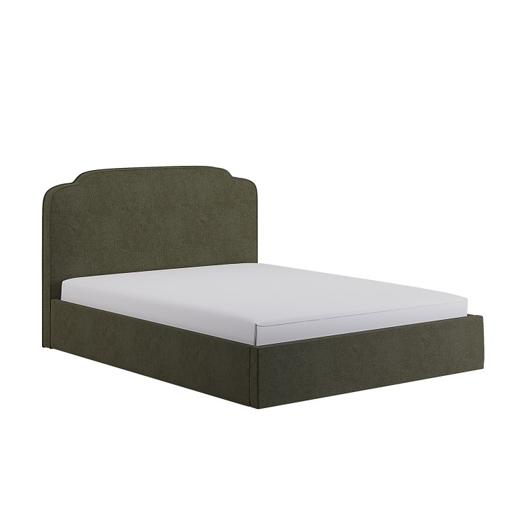 Green Chenille King Size Ottoman Bed with Scalloped Headboard - Siena
