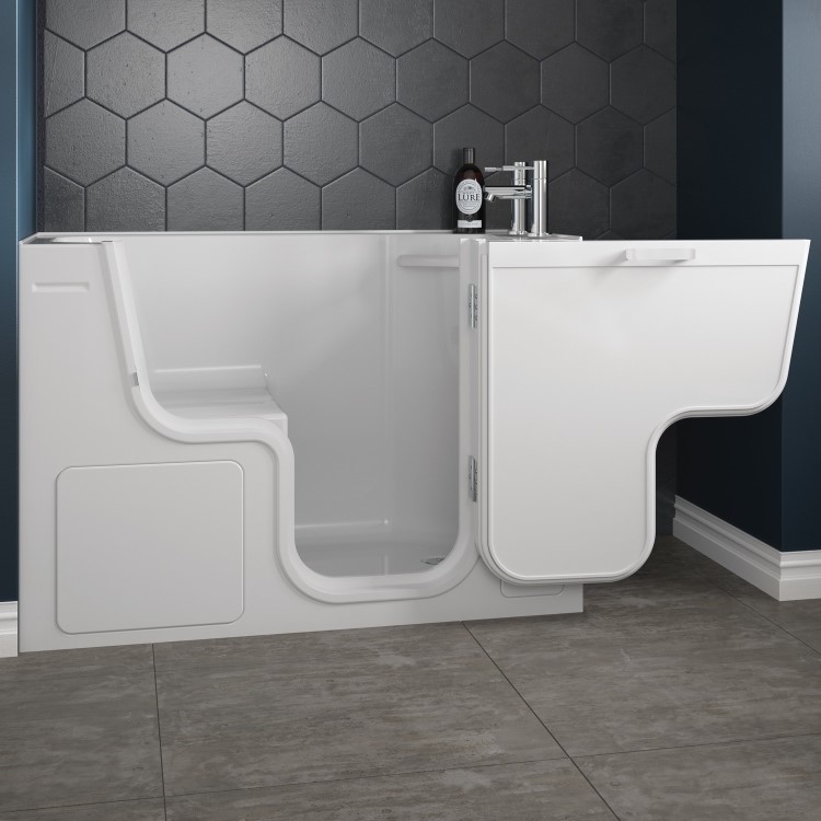 GRADE A1 - Right Hand Walk In Bath with Panels and Seat 1300 x 600mm - Serenity