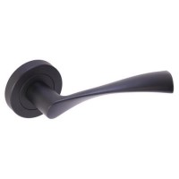 Internal Matt Black Bathroom Lever Door Handle with Lock, Latch and Hinges Pack - 75mm Latch - Sesia - XL Joinery