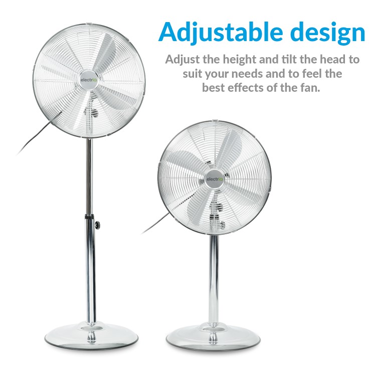 Refurbished electriQ 16 InchChrome Pedestal Fan with Adjustable Stand and Oscillation Function