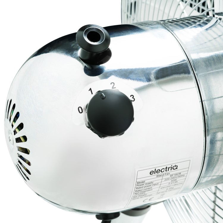 Refurbished electriQ 16 InchChrome Pedestal Fan with Adjustable Stand and Oscillation Function