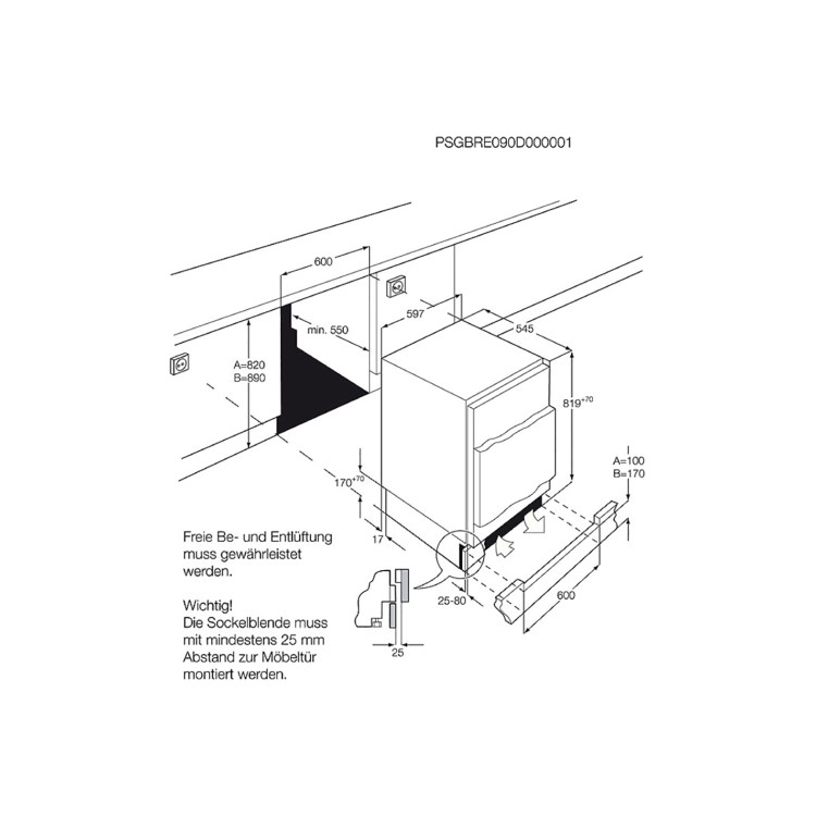 AEG 93 Litre Integrated Under Counter Fridge- White