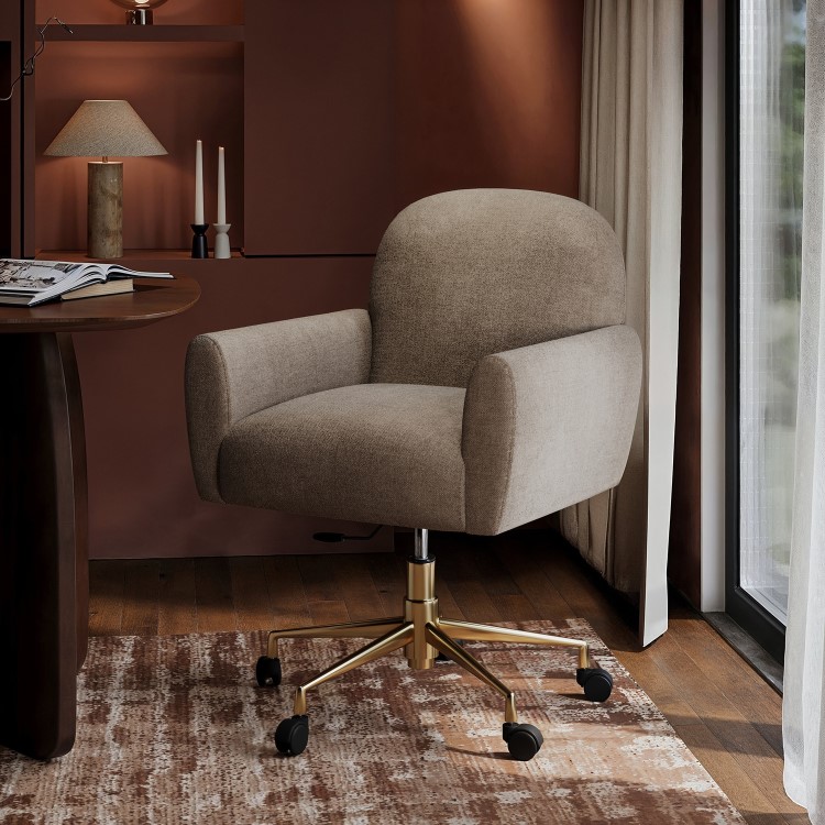Beige Fabric Swivel Office Chair - Shai 