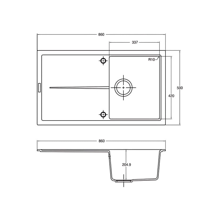 Single Bowl Inset Black Granite Kitchen Sink 860mm - Essence
