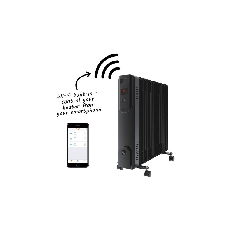 Refurbished electriQ 2.5kw Black Smart WiFi Alexa Oil Filled Radiator 11 Fin 24 hour and Weekly Timer with Thermostat and Remote