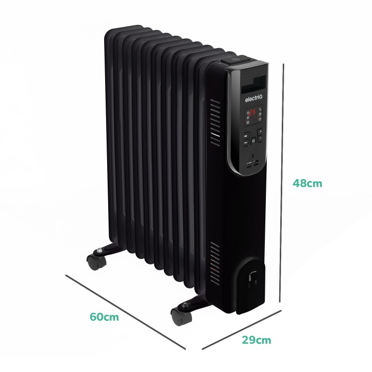 Refurbished electriQ 2.5kw Black Smart WiFi Alexa Oil Filled Radiator 11 Fin 24 hour and Weekly Timer with Thermostat and Remote