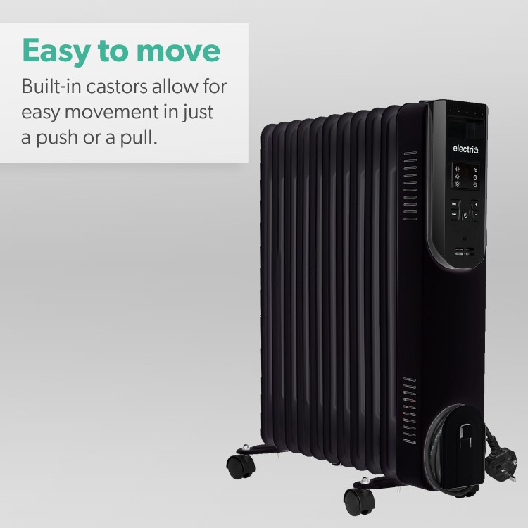 Refurbished electriQ 2.5kw Black Smart WiFi Alexa Oil Filled Radiator 11 Fin 24 hour and Weekly Timer with Thermostat and Remote