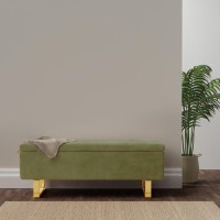 Sage Green Velvet Bench with Ottoman Storage - Shea