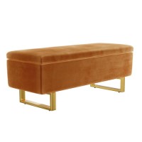 Burnt Orange Velvet Ottoman Storage Bench - Shea