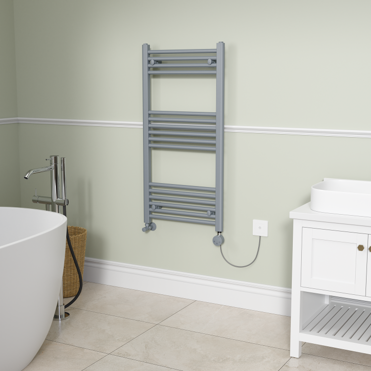 Light Grey electriQ 400W Smart Wi-Fi Thermostatic Heating Element for Electric & Dual-Fuel Radiators and Towel Rails – Plug-In or Hardwired