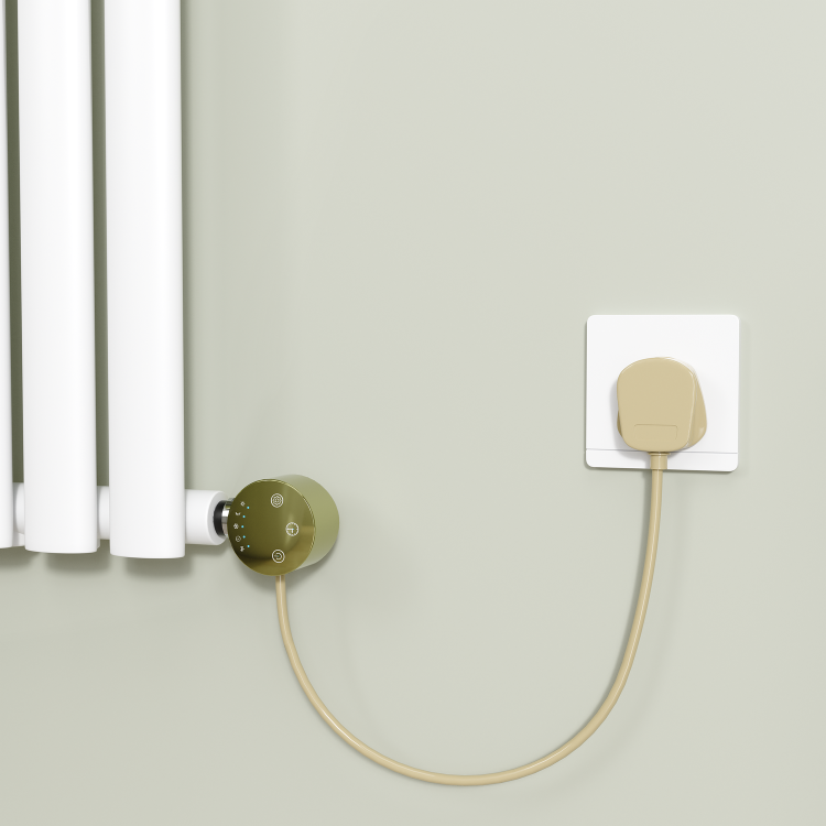 Brushed Brass electriQ 1000W Smart Wi-Fi Thermostatic Heating Element for Electric & Dual-Fuel Radiators and Towel Rails – Plug-In or Hardwired