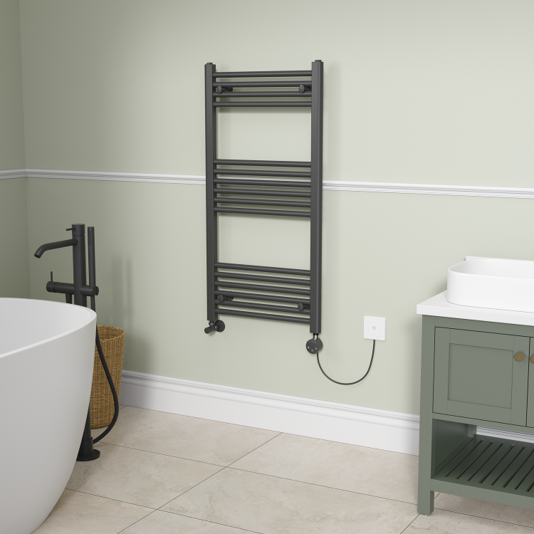 Black electriQ 1000W Smart Wi-Fi Thermostatic Heating Element for Electric & Dual-Fuel Radiators and Towel Rails – Plug-In or Hardwired