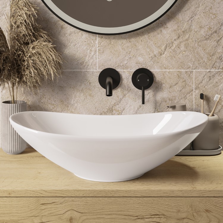 ONLY OPENED - White Oval Countertop Basin 615mm - Shell 